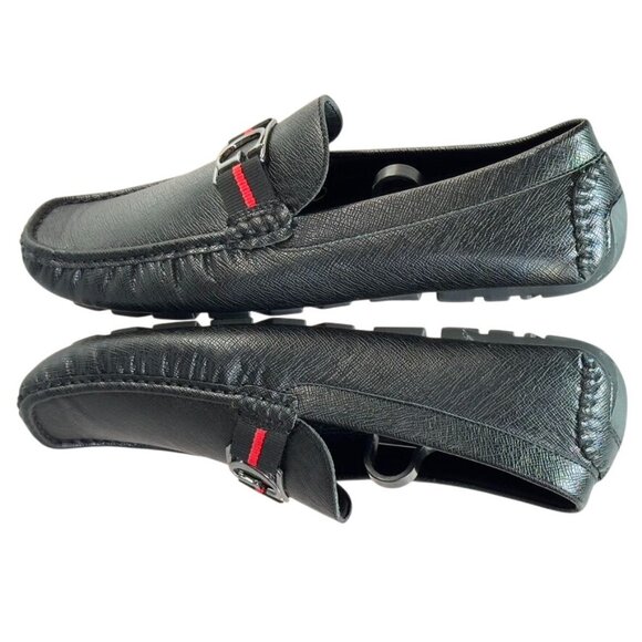 Mens Guess Black Loafers With Red Stripe & Metal G Logo Size 11 - Picture 7 of 10